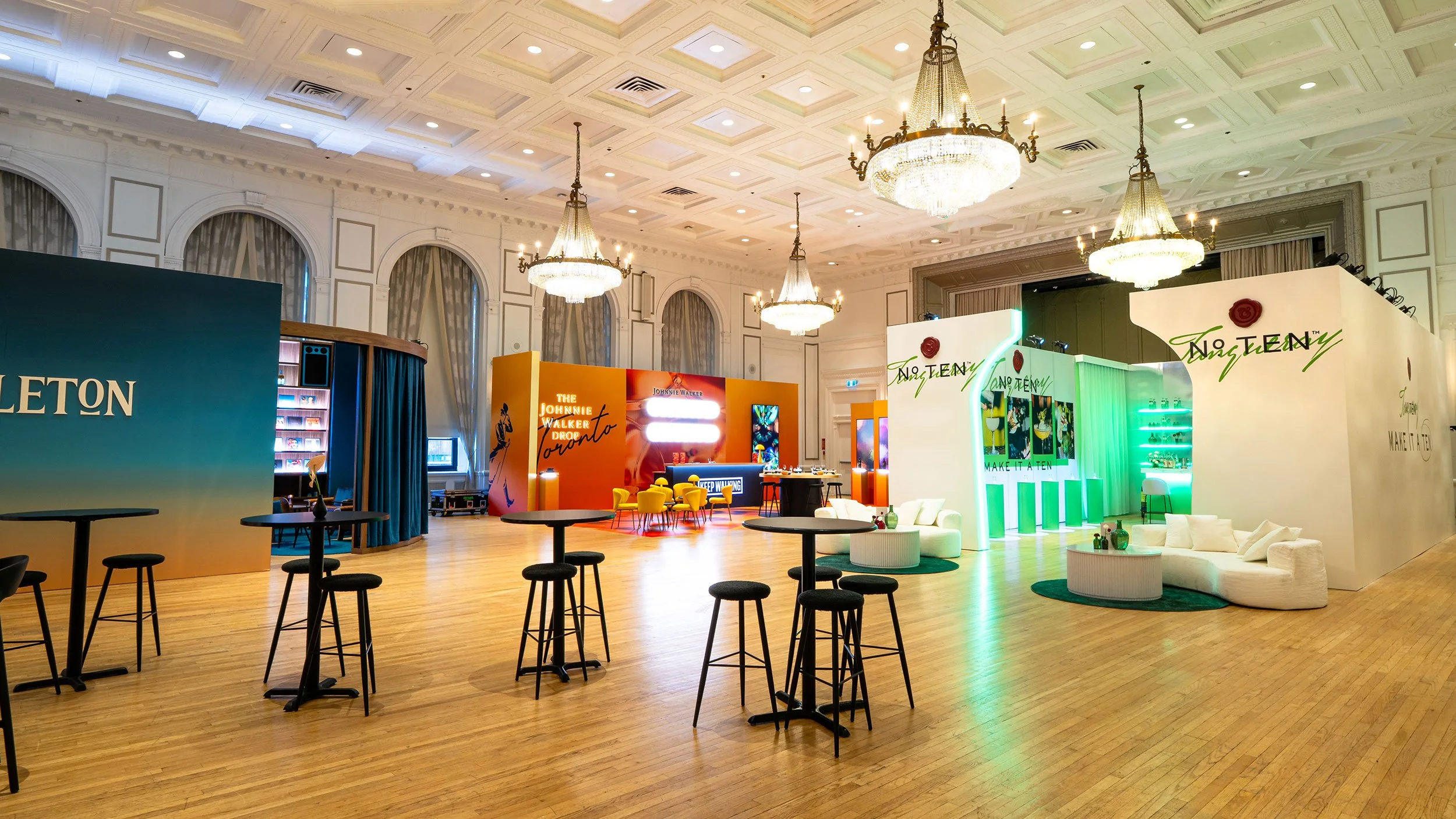 Branded event installation by McWood for World Class 2025 featuring custom fabric SEG screens, finished wall systems, vinyl graphics, and architectural branding at the Fairmont Royal York Hotel in Toronto.