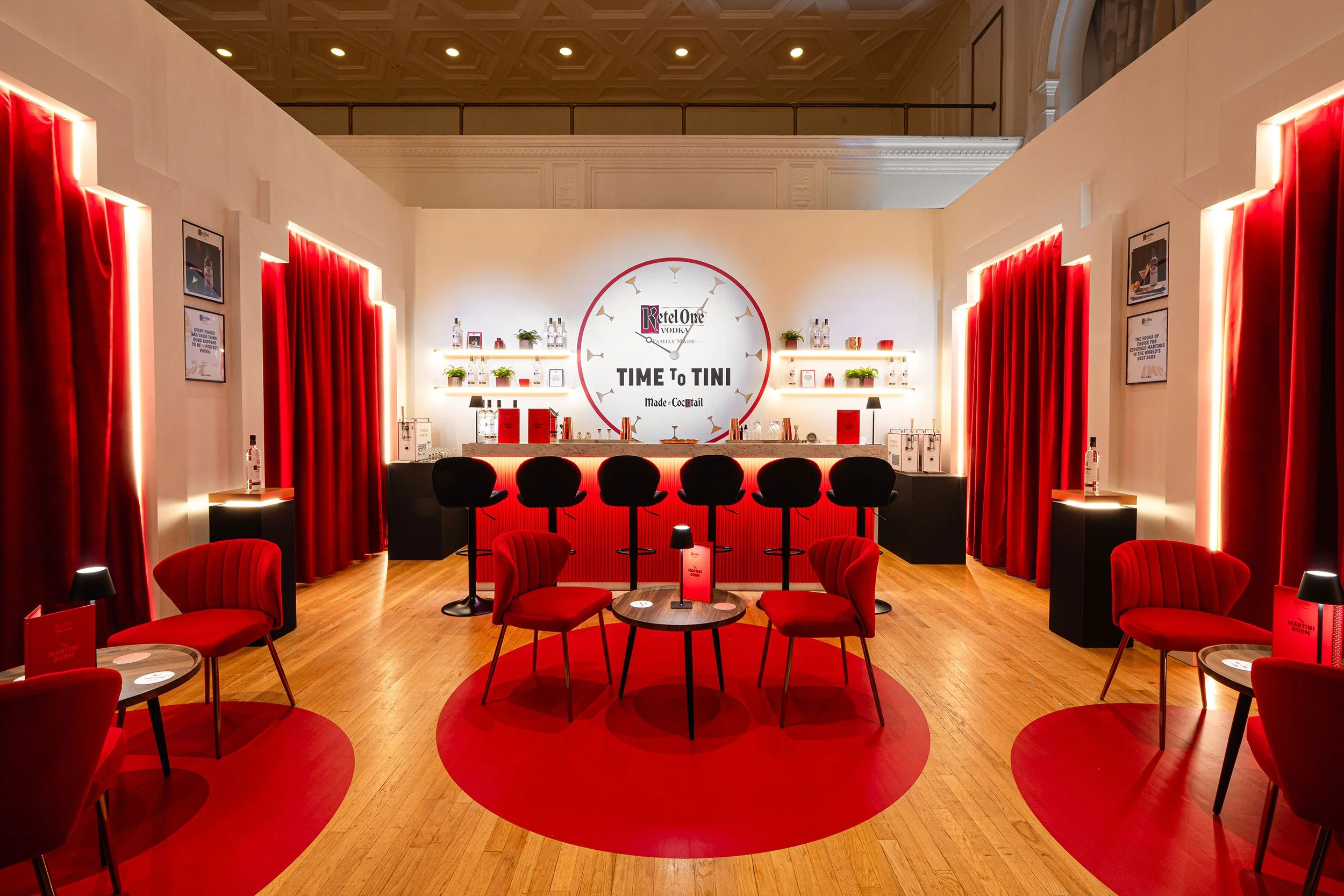 Ketel One branded environment fabricated by McWood for World Class 2025, featuring custom LED signage, branded wall systems, premium finishes, and immersive hospitality design at Toronto's Fairmont Royal York Hotel.