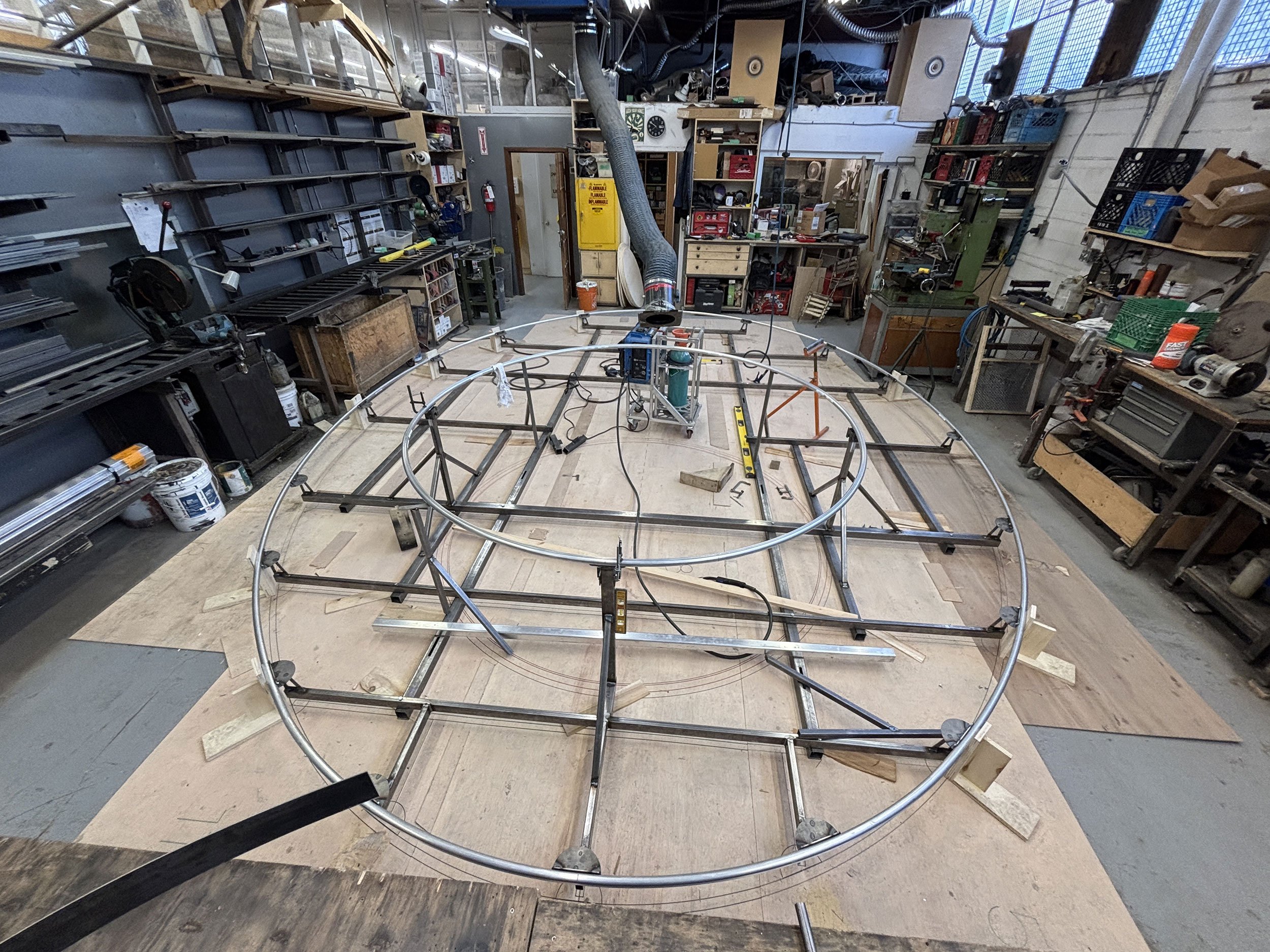 Steel support structure fabricated by McWood for Chris Cornelius's installation at the Gardiner Museum in Toronto.