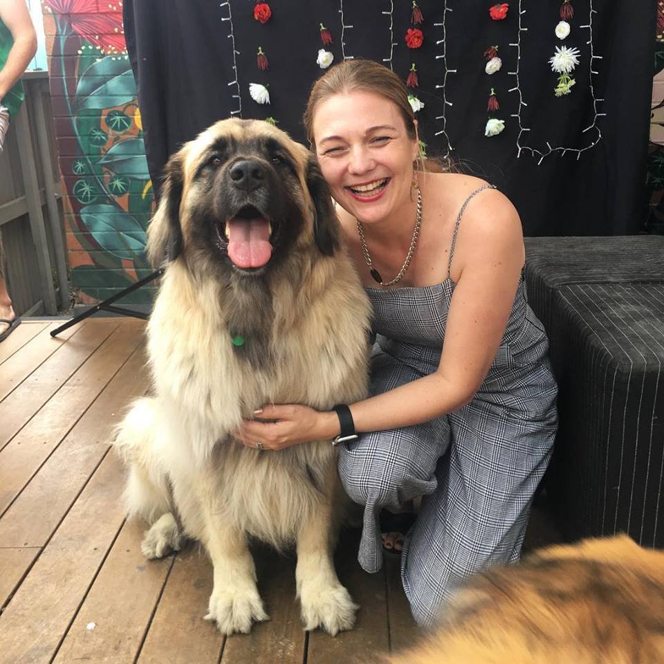Photographer with leonberger