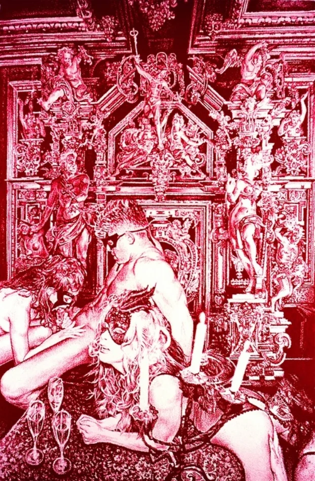 "500 YEARS OF DECADENCE, DEVIANCE AND DECAY" oil pastel on paper, 60 x 40 inches, 2006