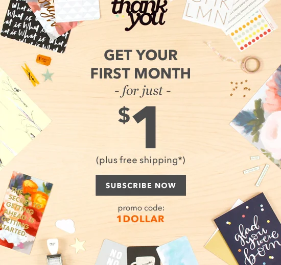 *Free shipping for economy domestic orders only. Offer ends 9/30/15 at 11:59pm EST. Subscribe for $1, valid only on your first kit on a new 6-month or 12-month subscription. First month at $1. Subsequent months billed at standard subscription rate. Add the Brimfield kit to your cart and the promo code. Early subscription cancellations are subject to a termination fee. Not valid on previous purchases. Must enter promo code at checkout. Refunds will not be issued for misused or non-entered codes.