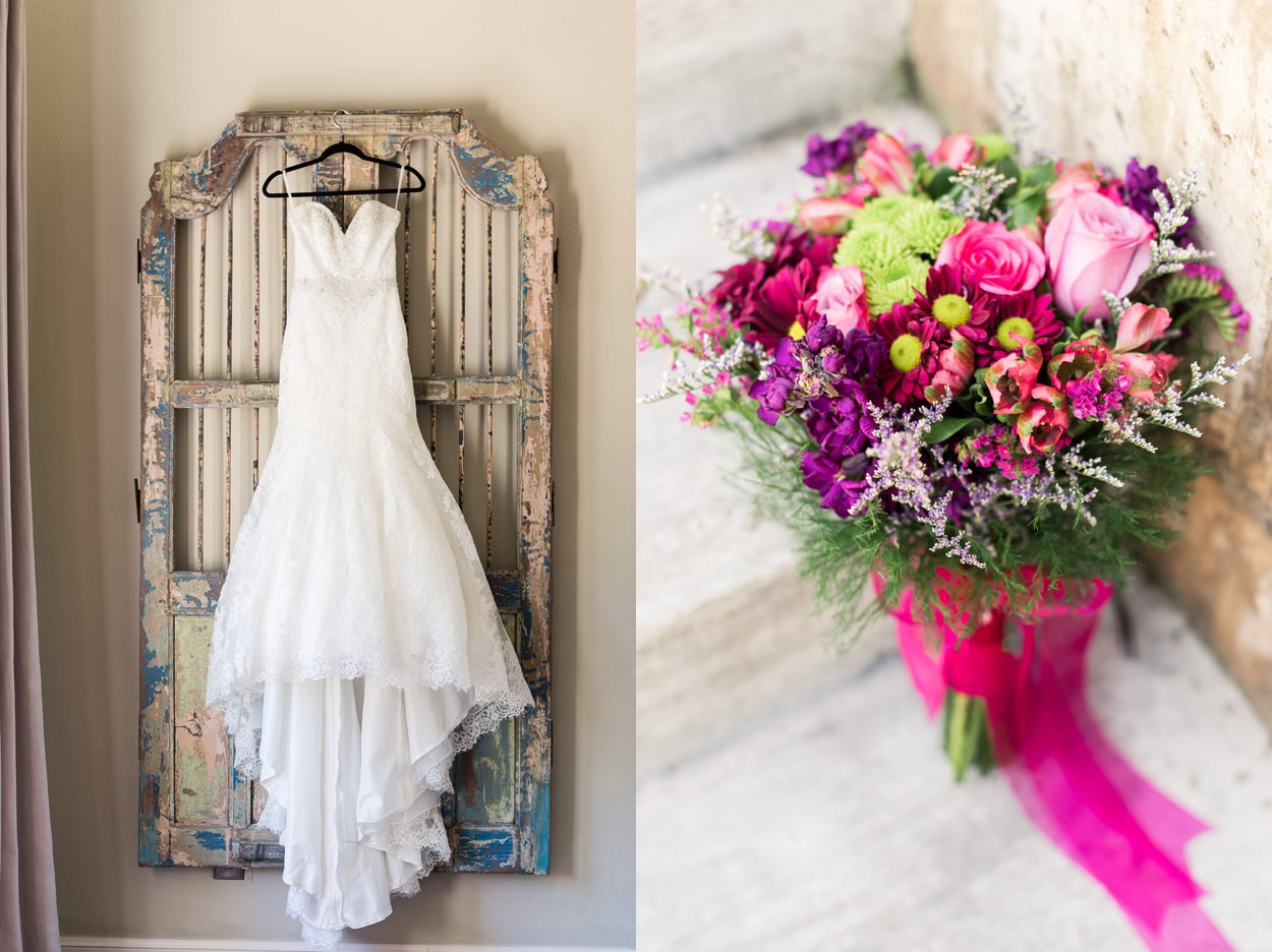 wedding dress hanging in oklahoma home