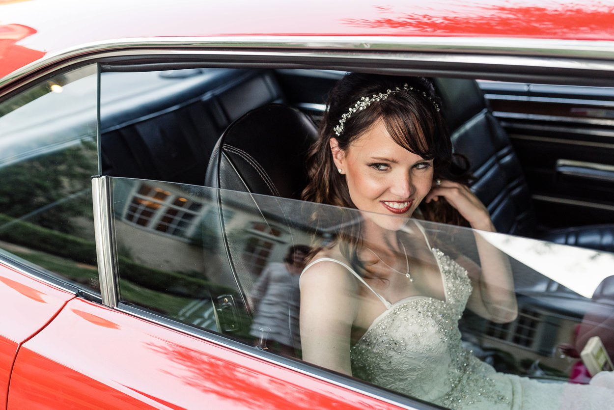 getaway car at oklahoma wedding springtime