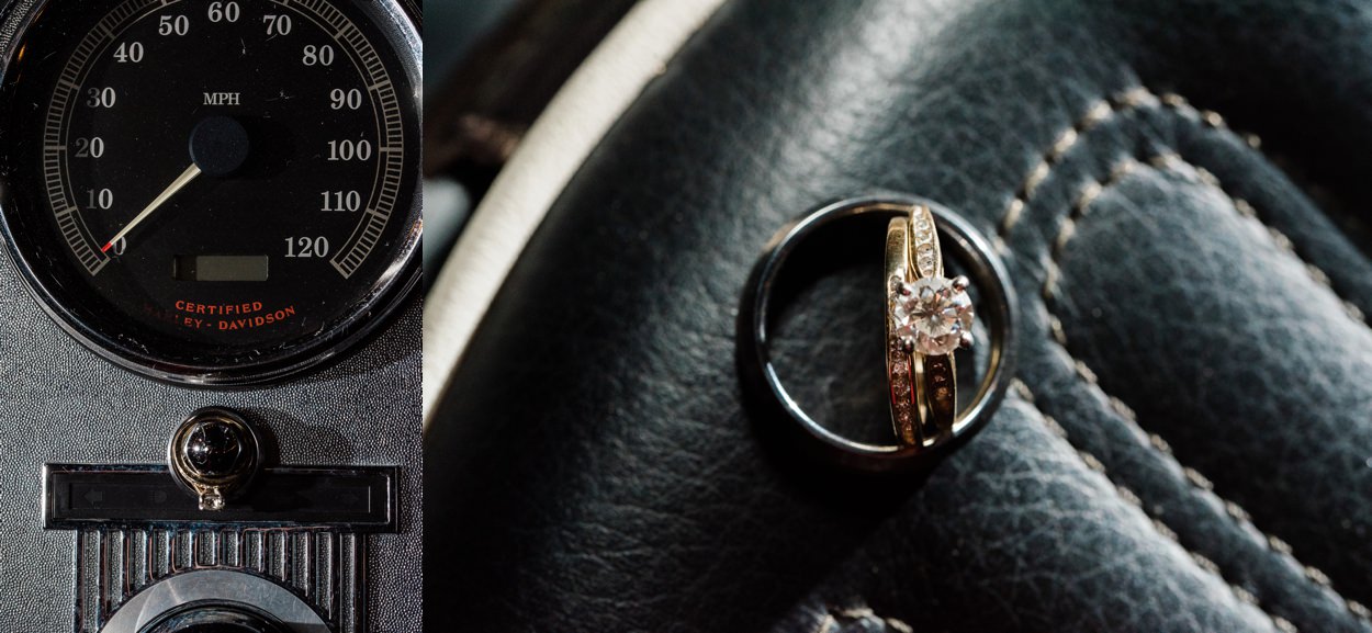 wedding rings on vintage motorcycle