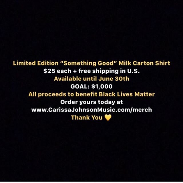 #Repost @carissajohnsonmusic &ldquo;Limited Edition merch alert! This shirt is now available (S-XXL) on the online store (bio) and all profits will be going to Black Lives Matter.
The link to buy is now live and will be up until the end of the month.