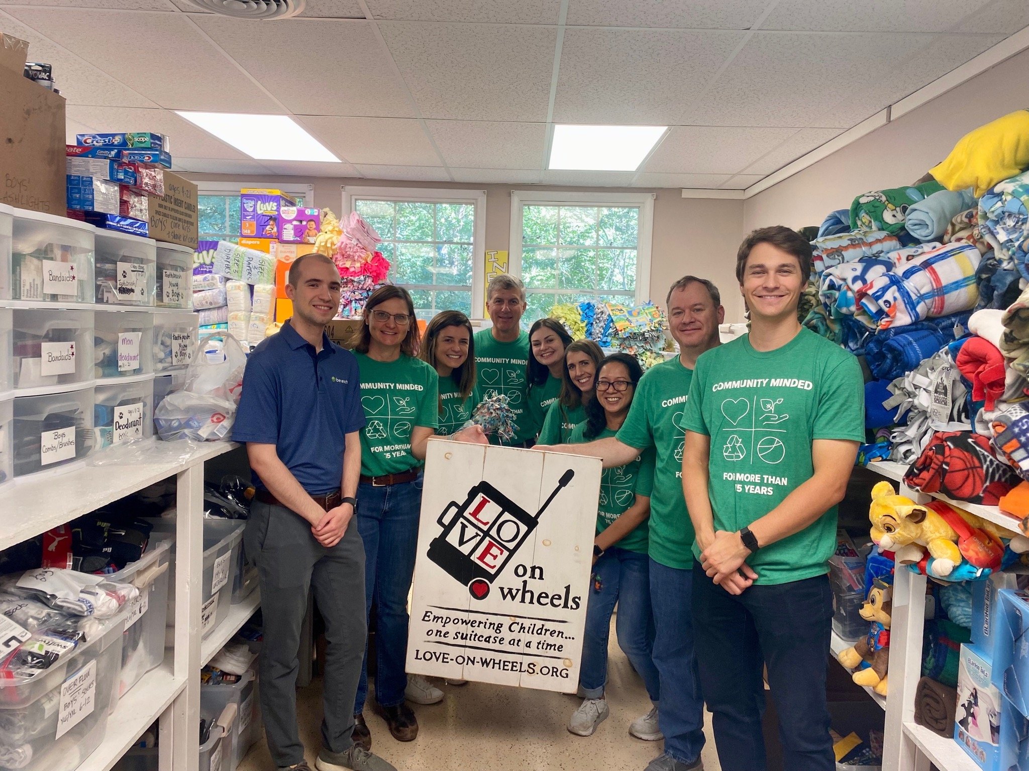 September 2022: Two groups from Benesch Company volunteered to wrap blankets, pack duffels, make Care Bags, and organize donations.
