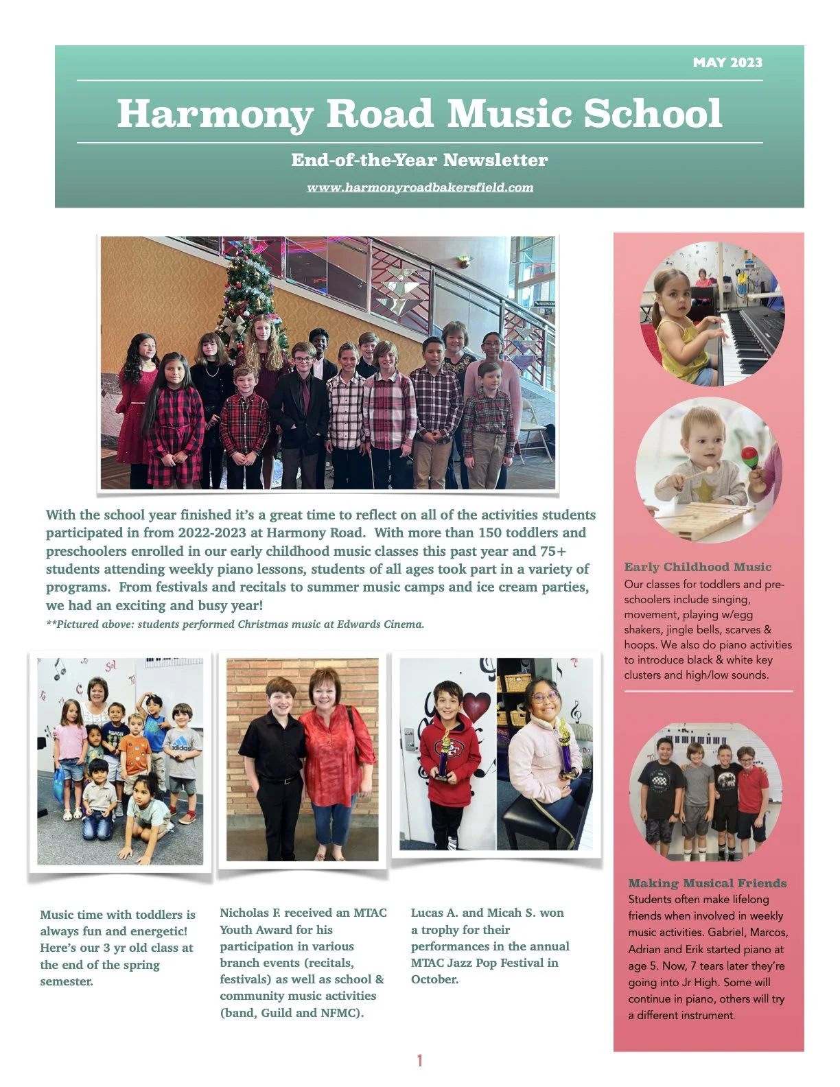 Studio Newsletter — Harmony Road Music School