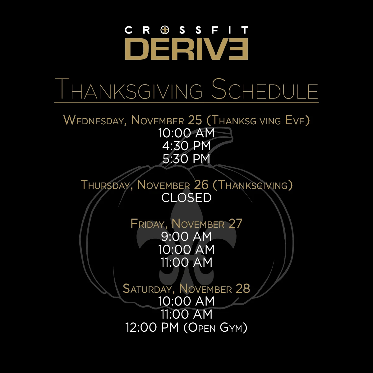 Thanksgiving Schedule!