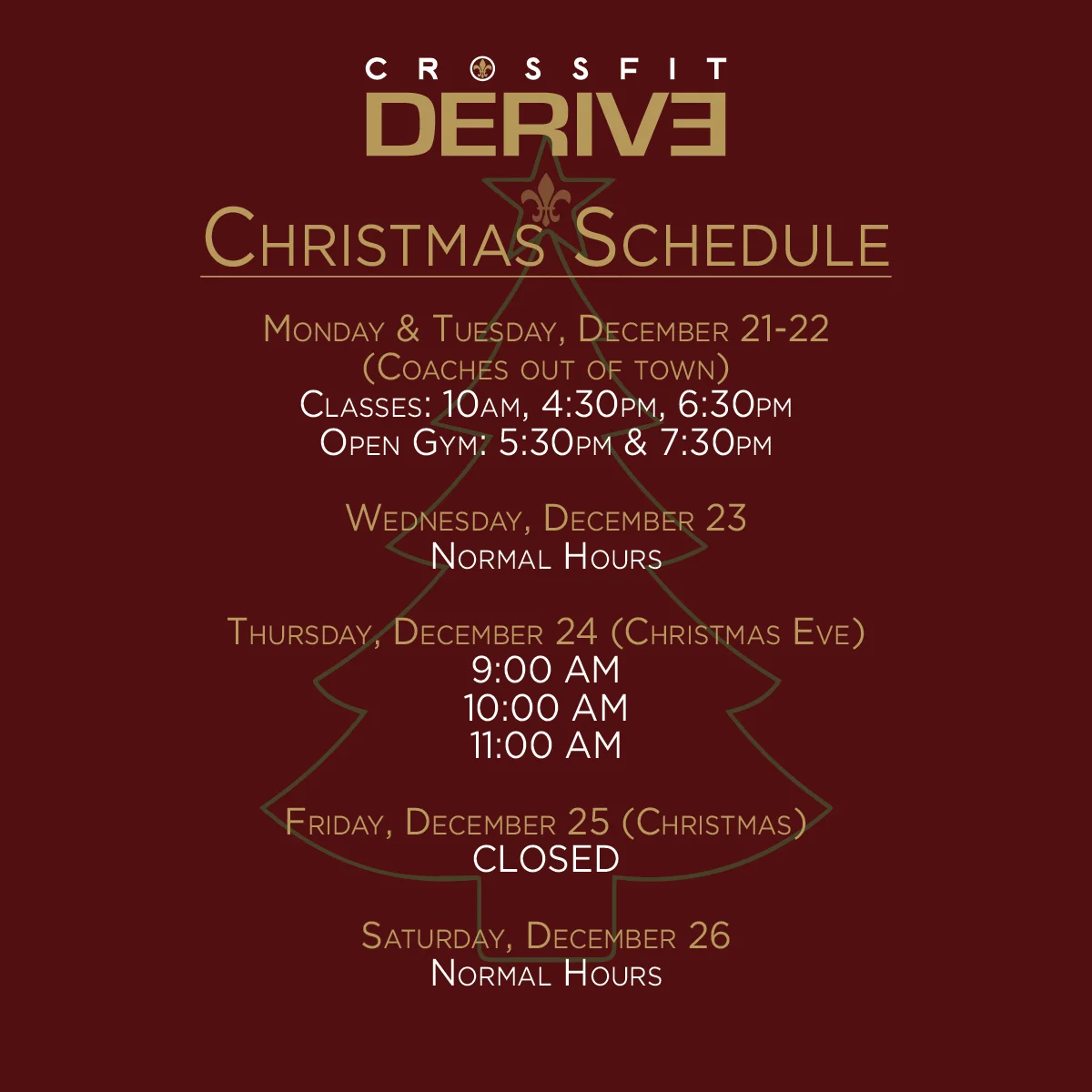 Christmas Schedule!