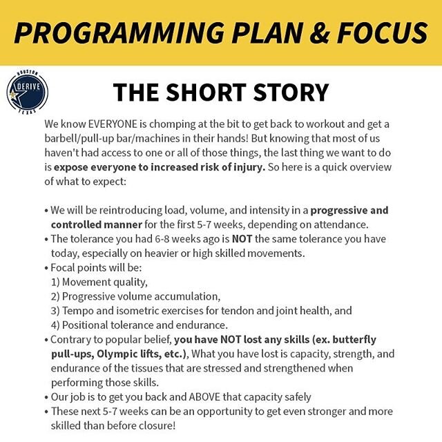 Just like our distancing and disinfecting, our PROGRAMMING will have a plan too!

You can bet that we will be on it to do what we can to keep you SAFE and strong!

#crossfit #fitness #fitfam #workout #gym #training #wod #motivation #exercise #nutriti