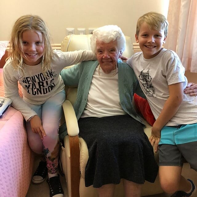 It would have been my Grandma Cath&rsquo;s 100th birthday today. #she made it to 98 1/2 still organising and connecting all the &lsquo;old&rsquo; and young people in her world. 
A remarkable woman and the time with her was always a gift for our kids.