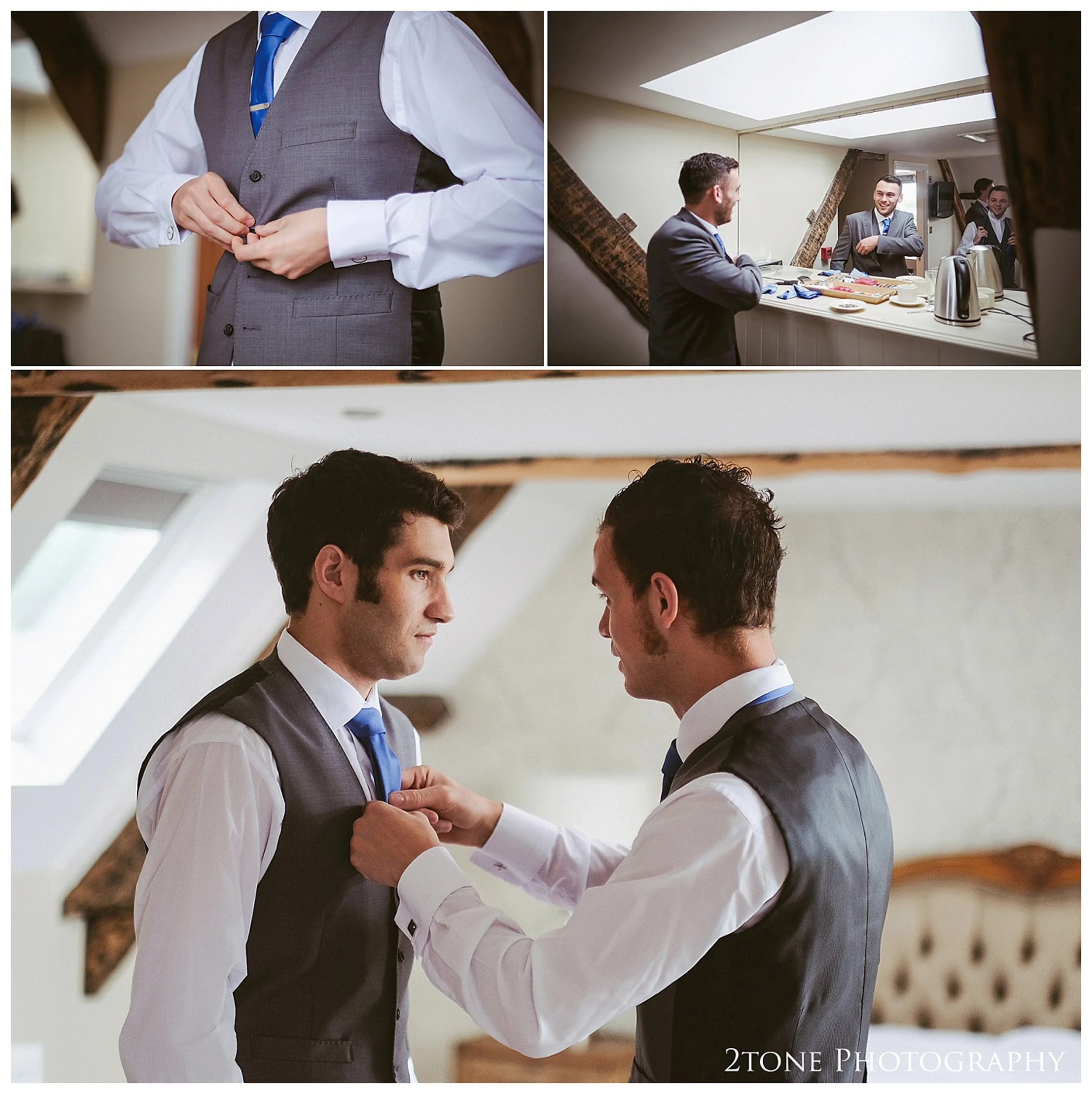 Groom's preparations at the Cook and Barker. Eshott Hall wedding photographs by wedding photographers based in Durham and the North East. www.2tonephotography.co.uk.