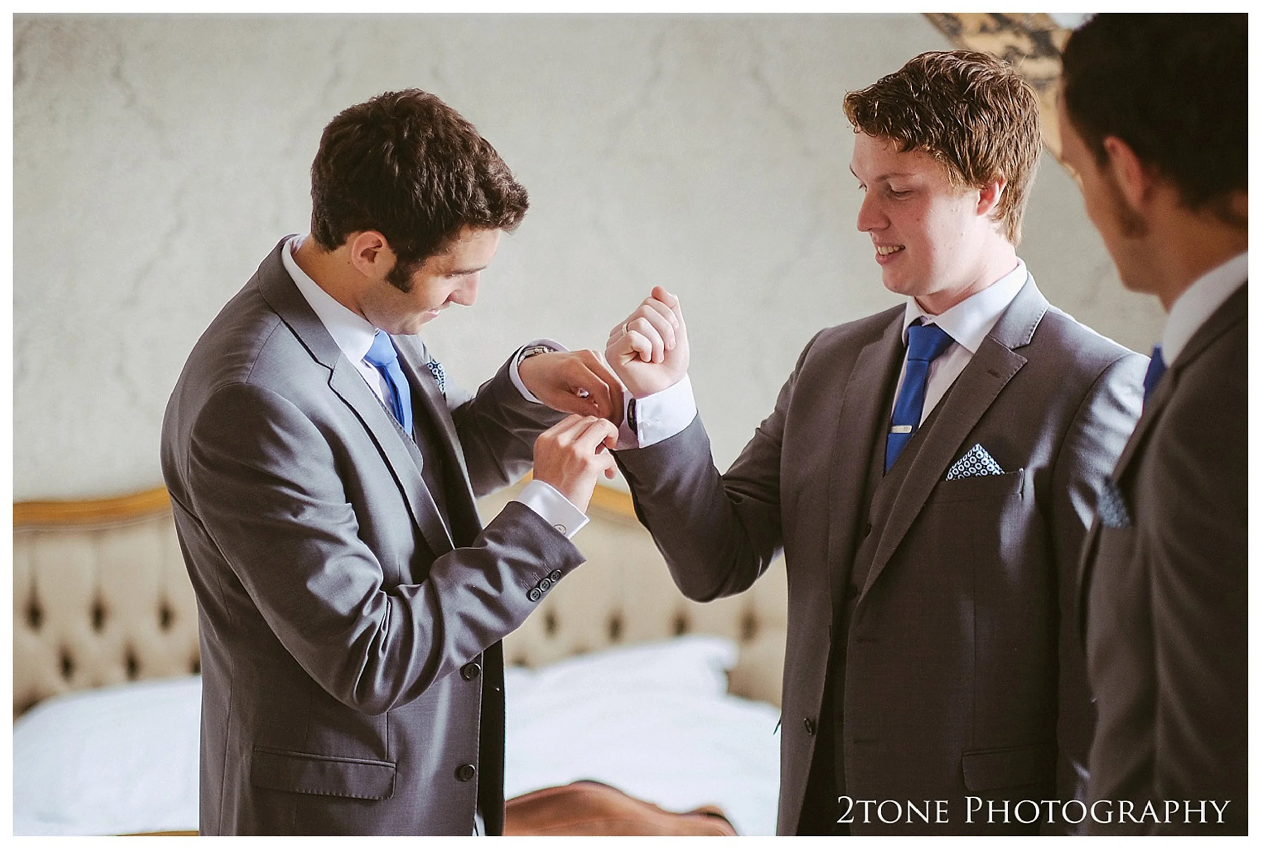 Groom's preparations at the Cook and Barker. Eshott Hall wedding photographs by wedding photographers based in Durham and the North East. www.2tonephotography.co.uk.