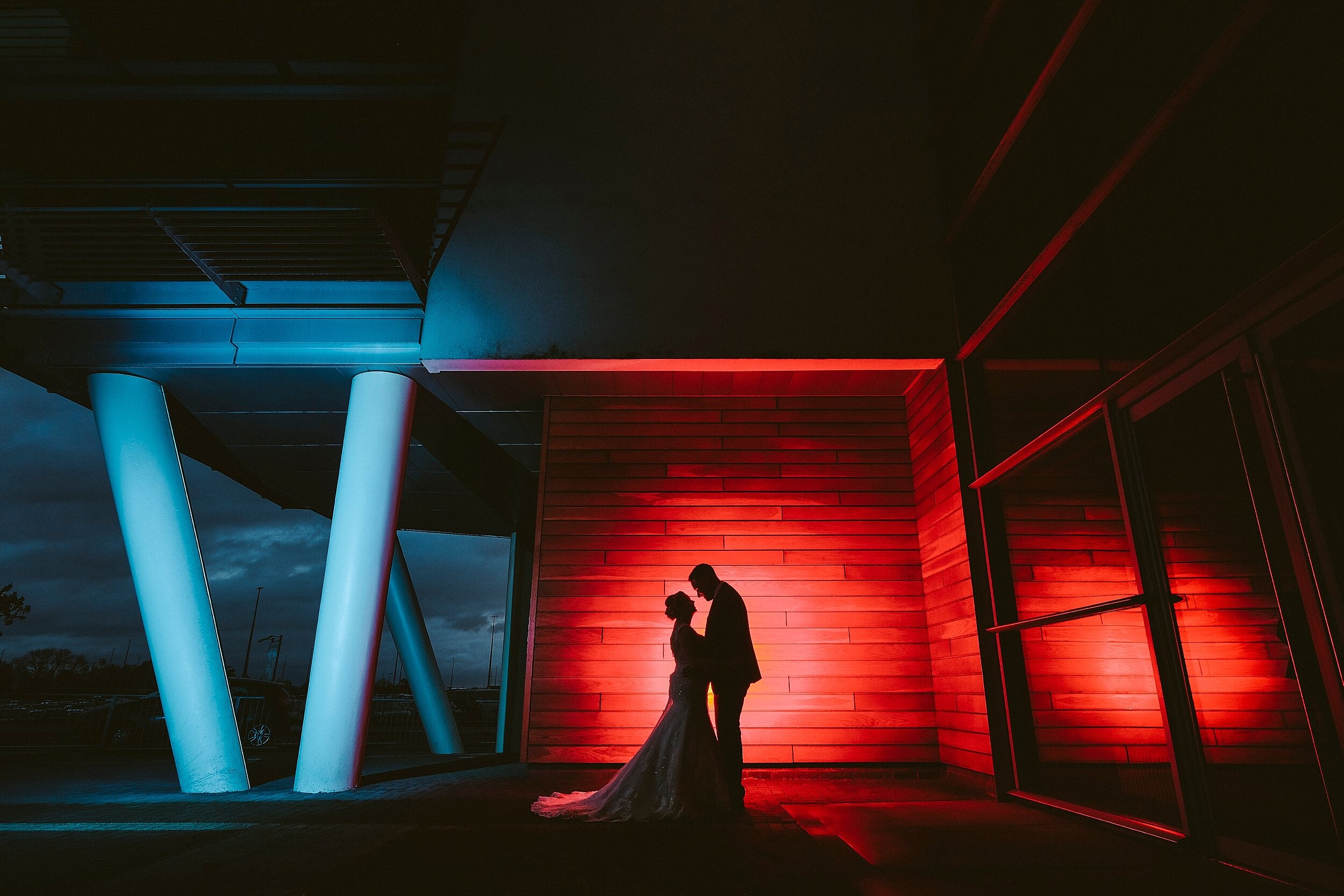 Newcastle wedding photography - artistic red blue silhouette 
