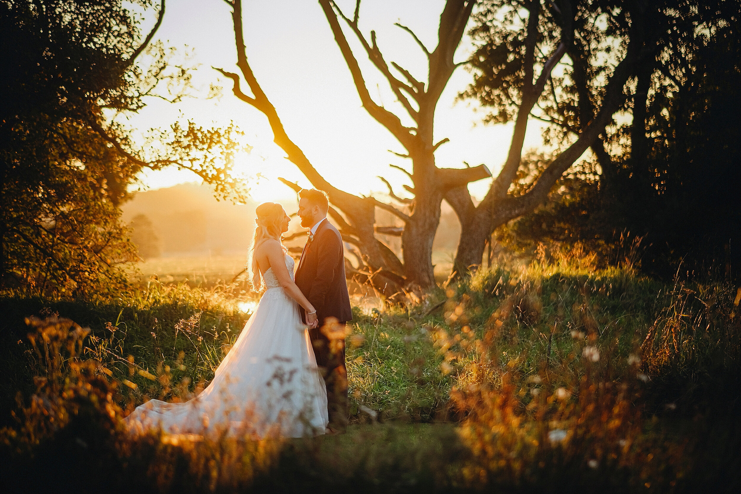 Le Petit Chateau, Northumberland - bride and groom at sunset