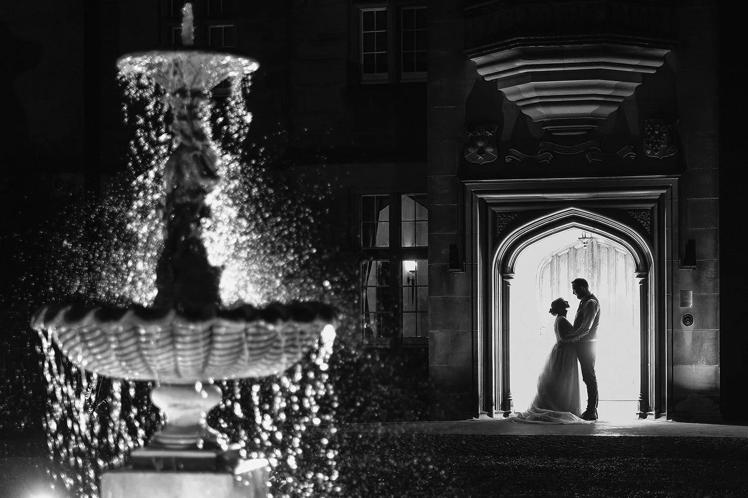 matfen-hall-wedding-fountain-portrait