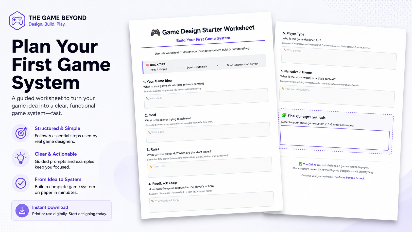 Free Game Design Worksheet for Game Design Document