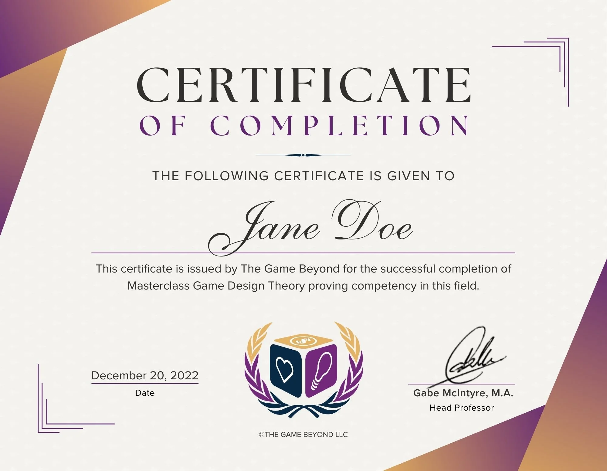 Serious Game Design Certificate from The Game Beyond School