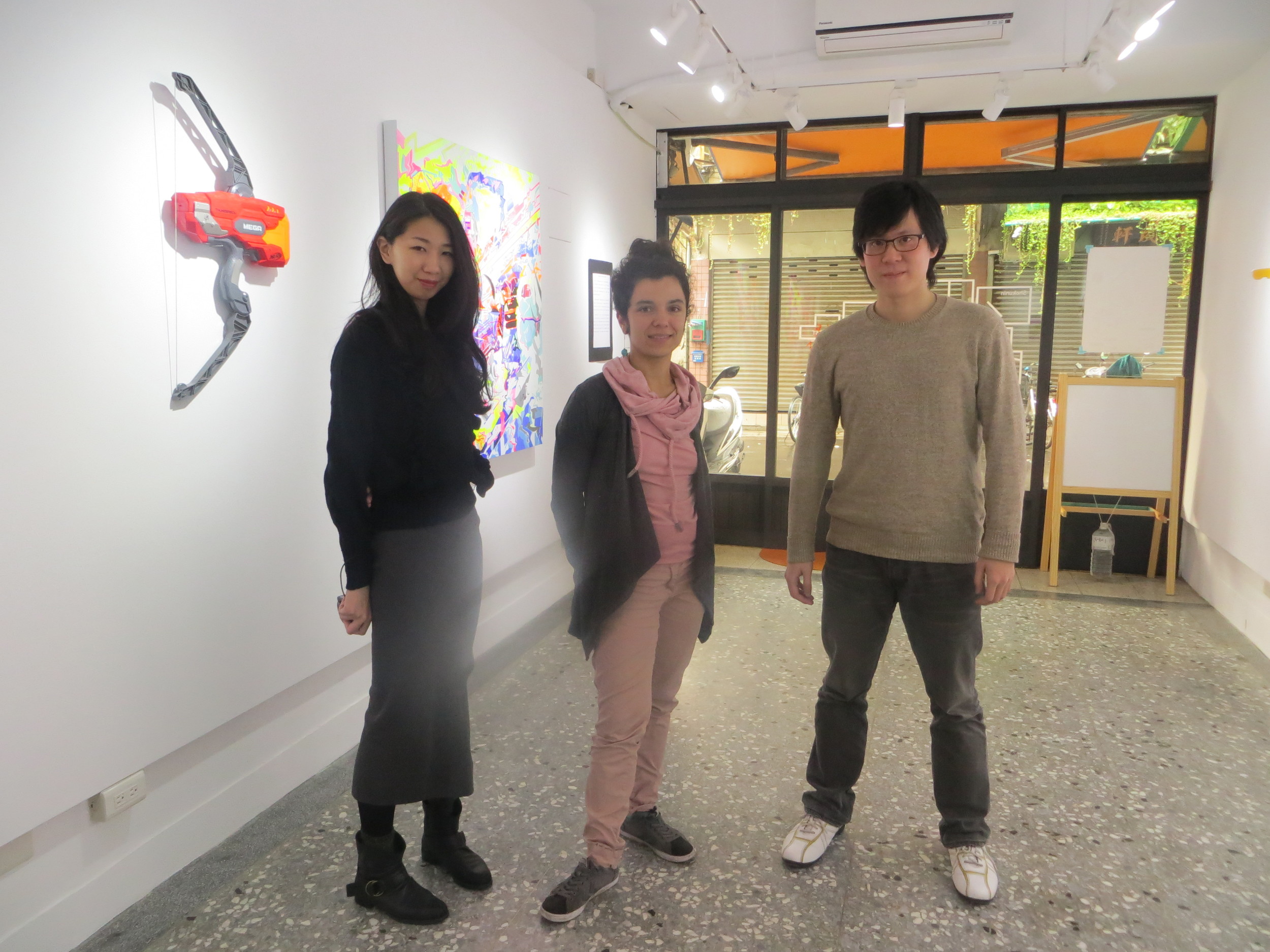 Me with Olivia, gallery assistant and Paul, director.