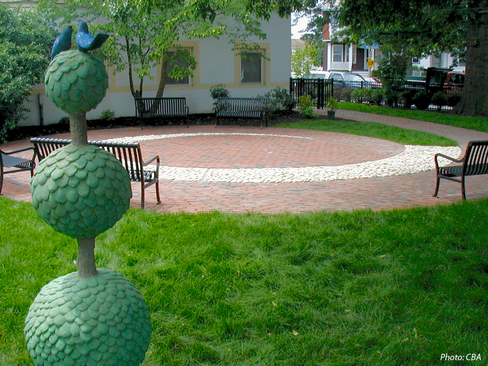 CBA prepared a Master Plan for the grounds of the Adams Street Public Library, which features three distinct gardens: the Children’s Garden, the Chess Garden, and the Reading Garden. The first phase, which has been implemented, included the Childrens’ Garden, with sculptures in the shapes of whimsical trees, a spiraling walk and patio, new benches and plantings. Funds are being raised to continue the implementation of the Master Plan.