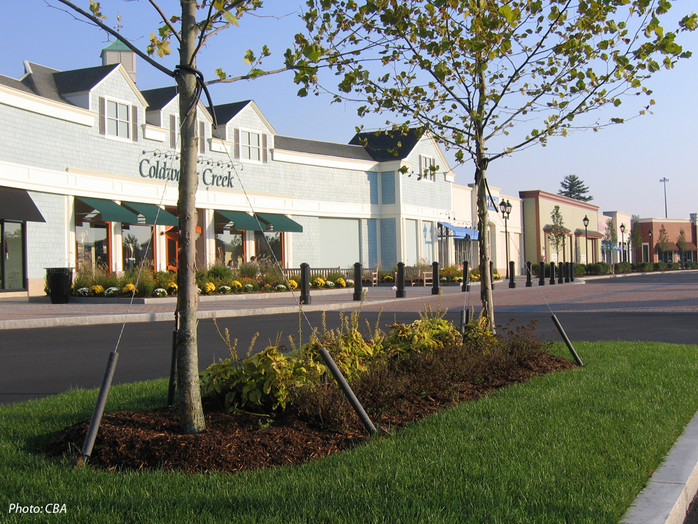 Wayside Commons is a new “Lifestyle Center” shopping mall. The design goal was to develop a beautiful and functional shopping center that embodies a spirit of place. A generous amount of open space was landscaped to create an attractive setting for the shops. CBA designed tree-lined walks, a gazebo, vine-covered arbor, and numerous green spaces. Outdoor cafes and sitting areas throughout the development are typical site amenities. 