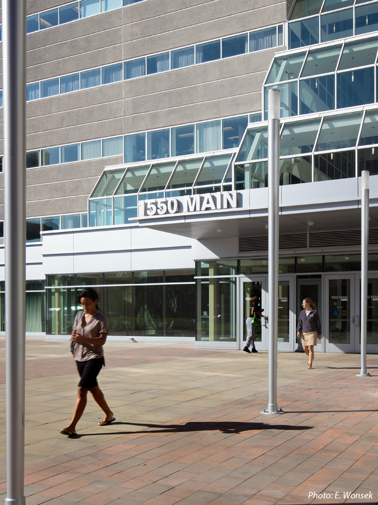  &nbsp;For the conversion of this downtown former courthouse to offices with ground floor retail, it was imperative to have an inviting, dynamic plaza that improved curb appeal and circulation. The design was constrained by an existing underground ga