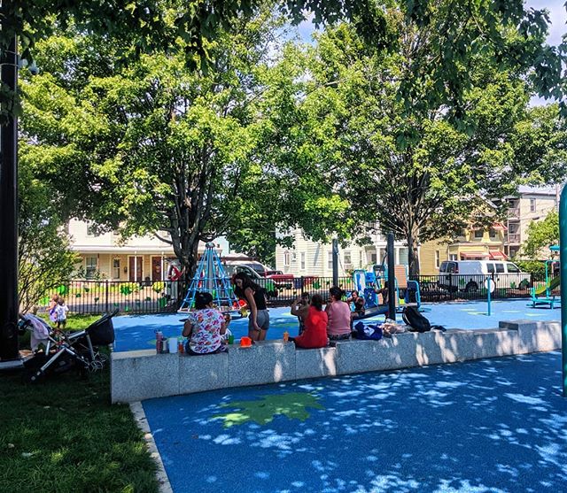 Whether it's a playground, bus stop, or outdoor seating at a restaurant, here's nothing that beats the heat like shade trees! At Gramstorff Park, this seat wall is perfectly positioned to take advantage of the existing trees that were protected in th