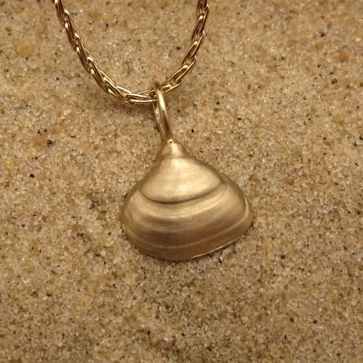 Small clam shell pendant in 14k yellow gold- Mold made using local shell