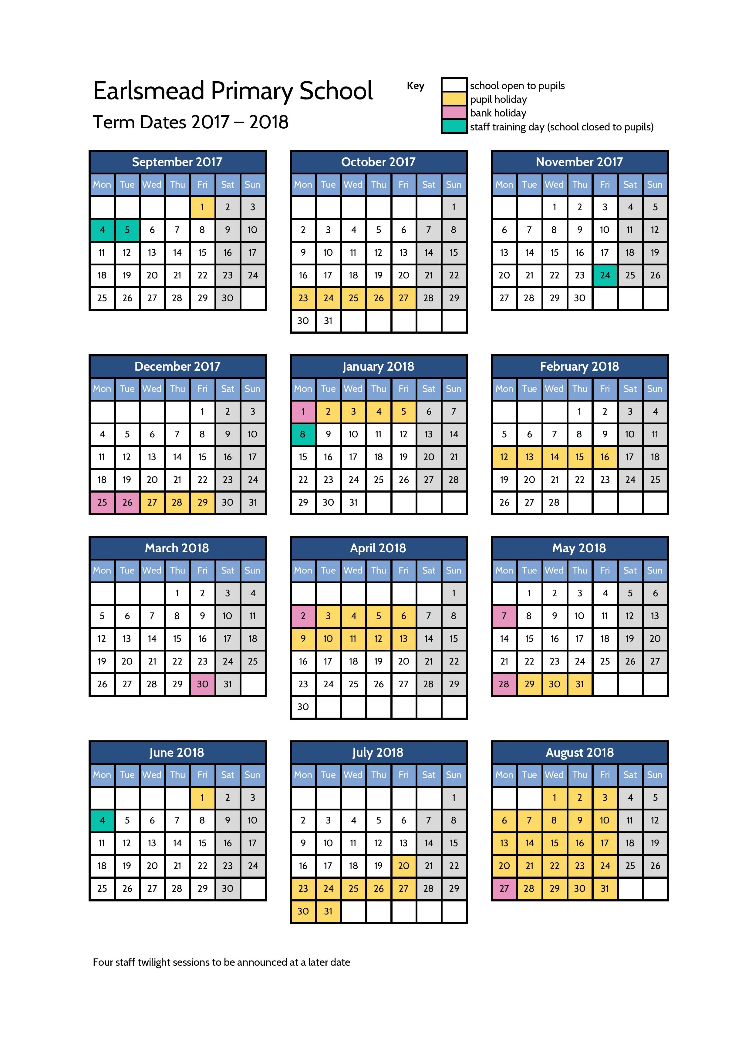 Term Dates 2017 18 Earlsmead Primary School