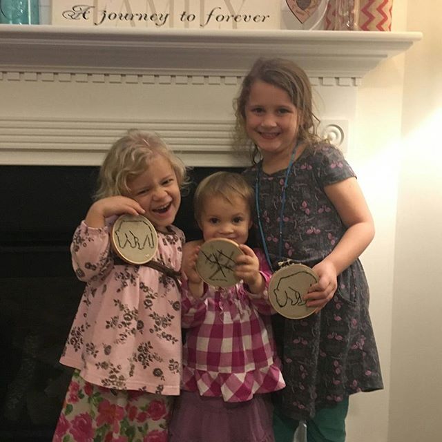 Look at these cute bears my granddaughters embroidered today. I'm so impressed.  They are from left to right 5, 3 and 7.