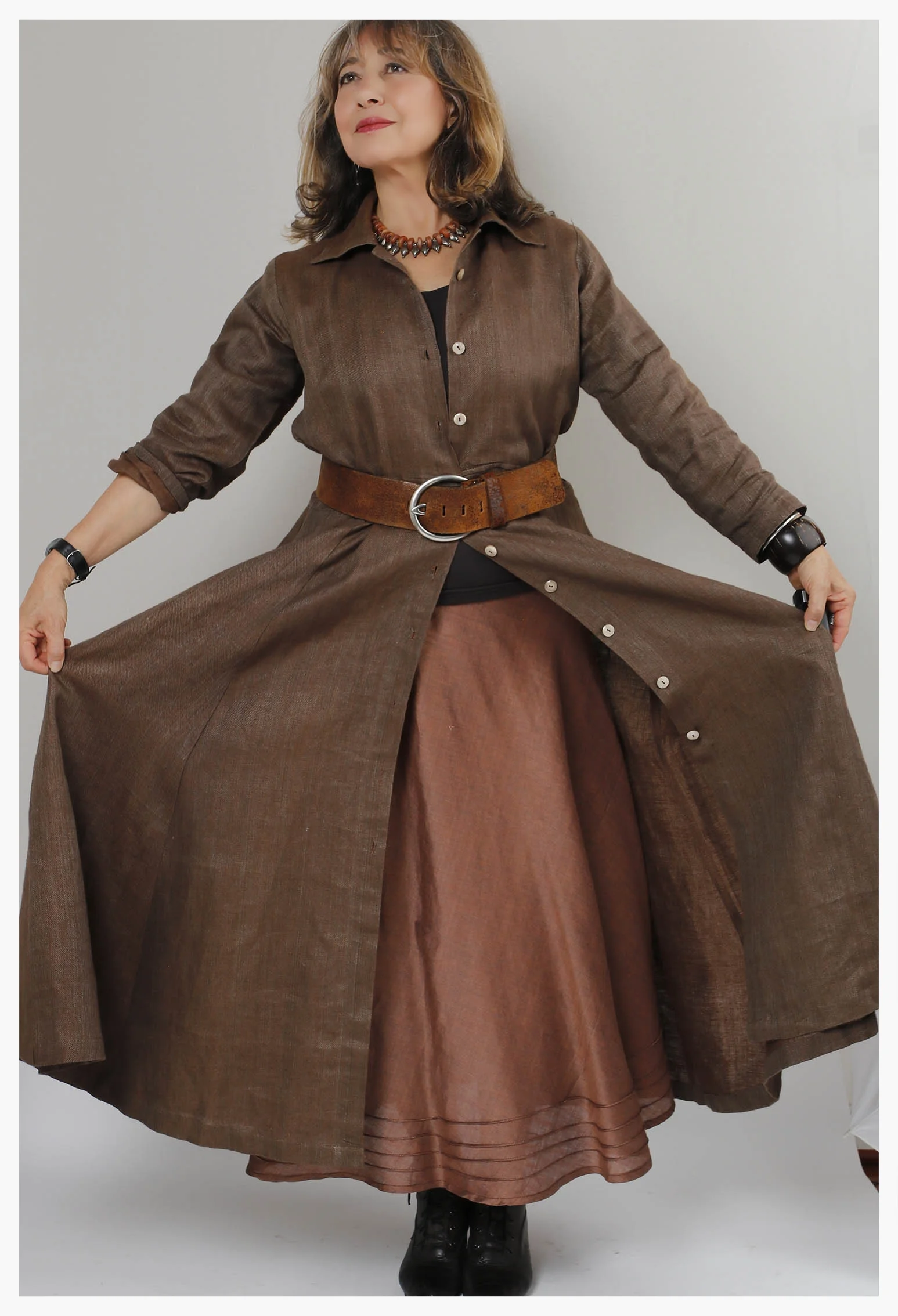 Hand-woven two tone linen dress