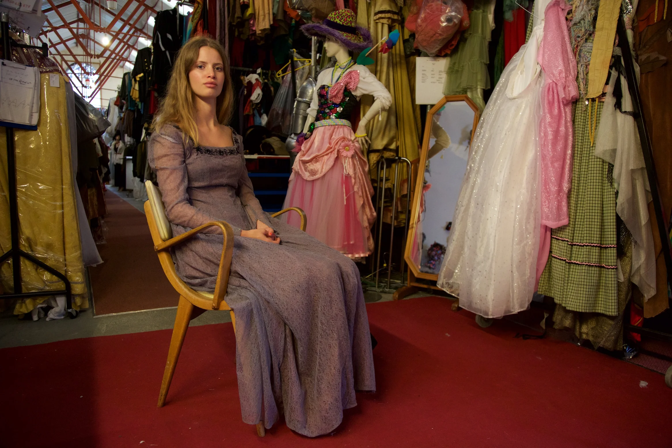 Angelica our model in distinctly more sane environs at Bath Theatrical Costume Hire prior to the shoot.