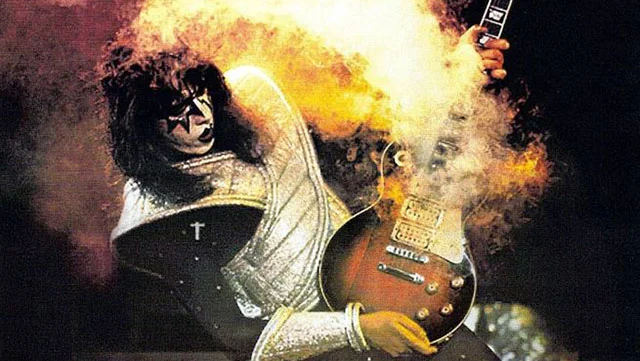 Kiss' Ace Frehley.. with his Gibson Les Paul with a smoke bomb inside. A man after my own heart!