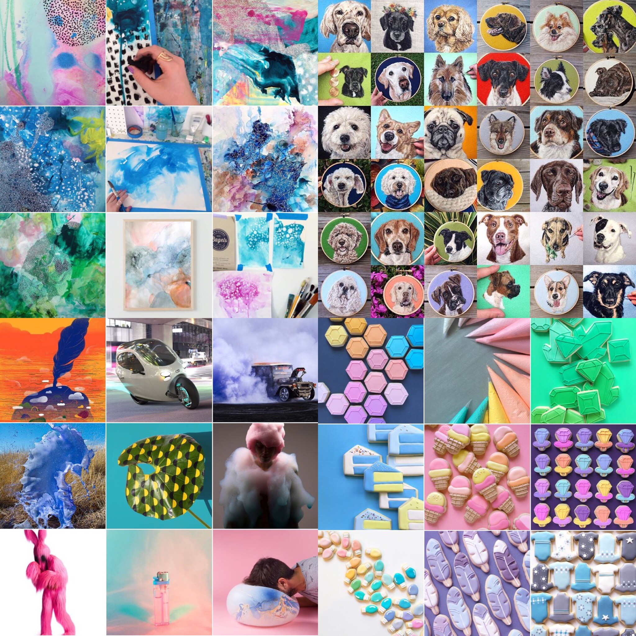 Top left (9 squares): @wildhumm Top right (36 squares): @begoodnatured Bottom left (9 squares): @thefoxisblack Bottom right (9 squares): @hol_fox