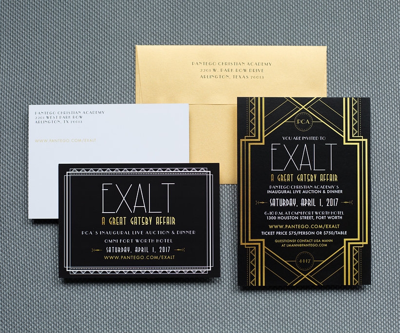 A sampling of printed collateral for PCA's EXALT Gala, created by Green Apple Lane