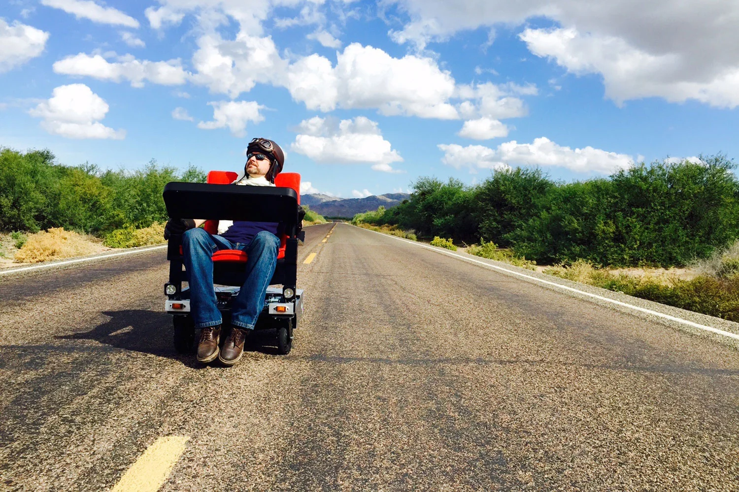 Me piloting the Office Chairiot Mark II on a Sunday drive on the desert back roads south of Phoenix on a gorgeous Arizona morning!
