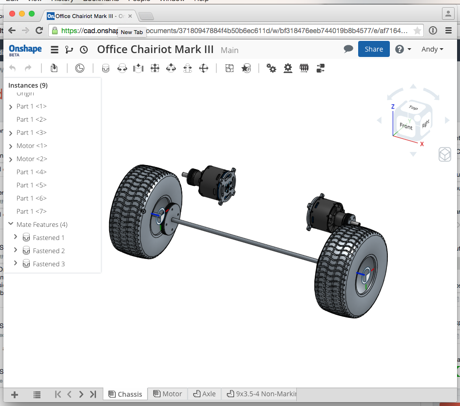 Onshape in the Chrome browser on a MacBook Pro laptop
