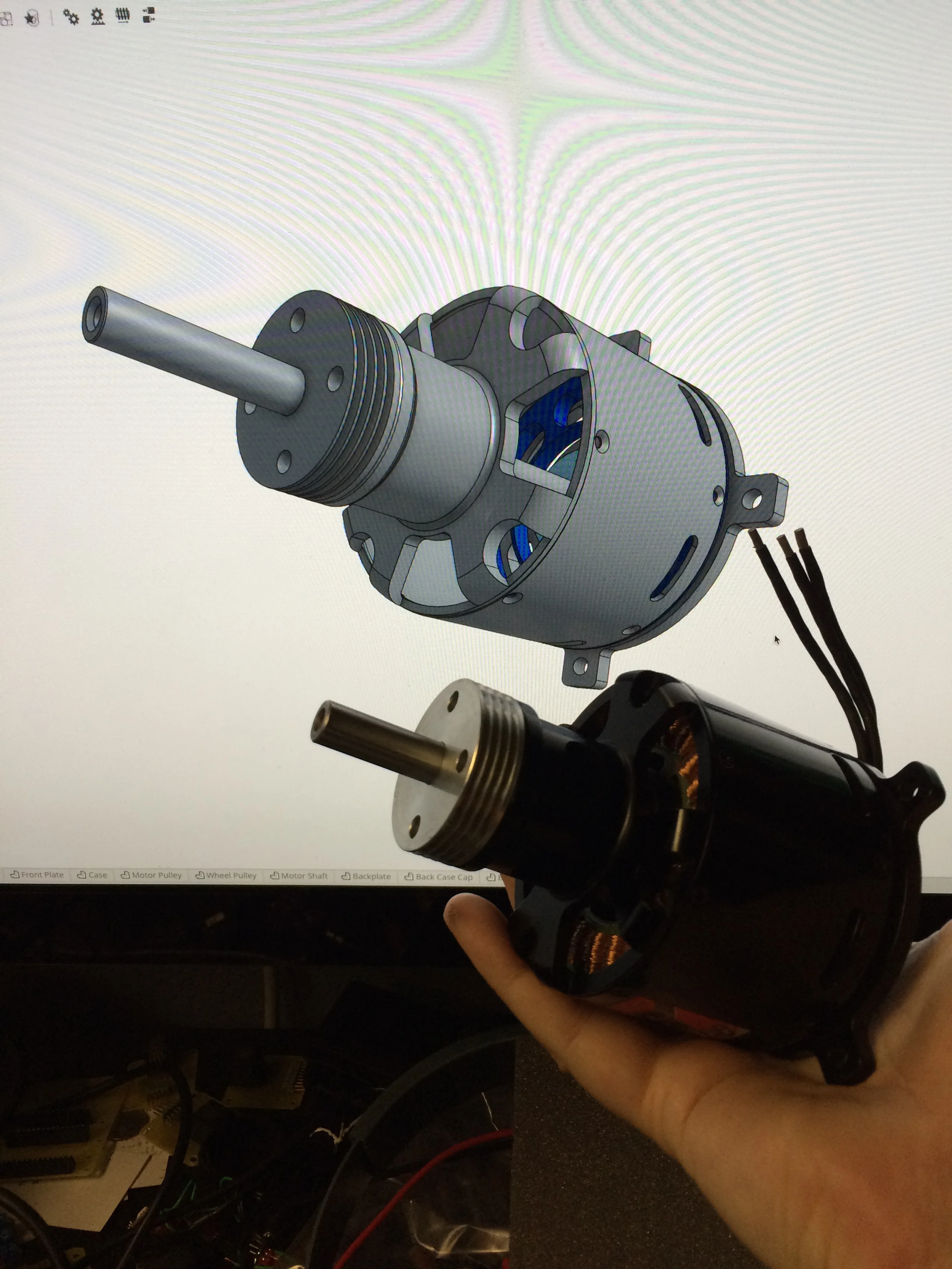 The real brushless motor and the CAD version