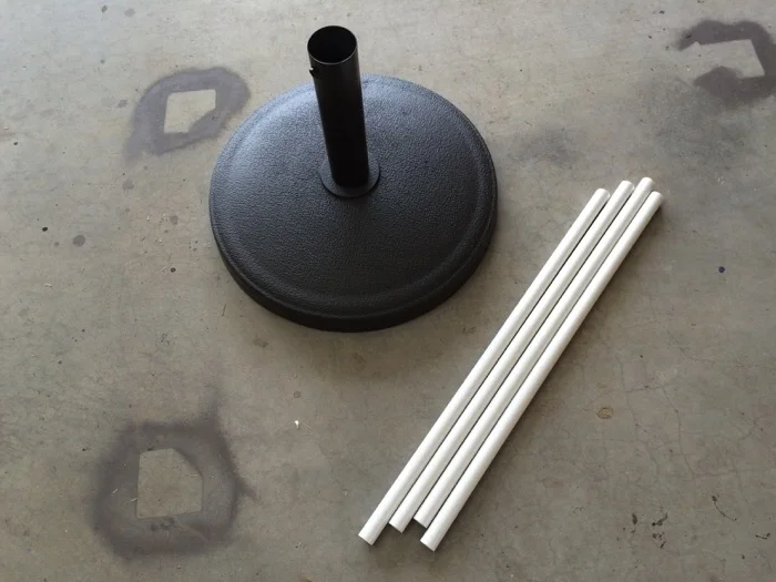 Weighted umbrella stand and 24" long 1/2" schedule 40 PVC pipes