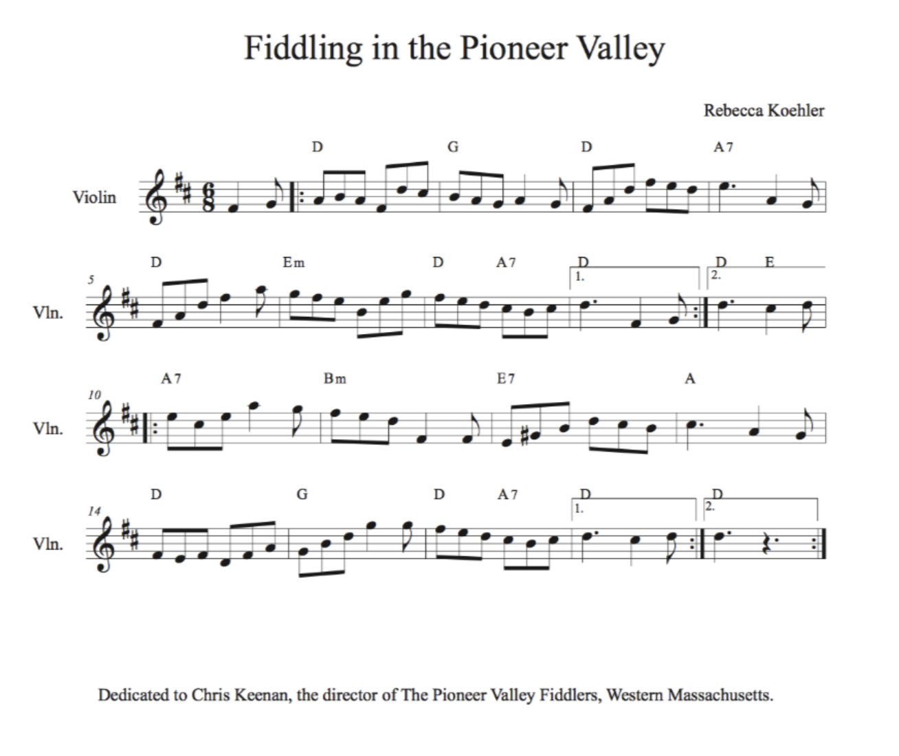 TUNE: (Jig) Fiddling in the Pioneer Valley