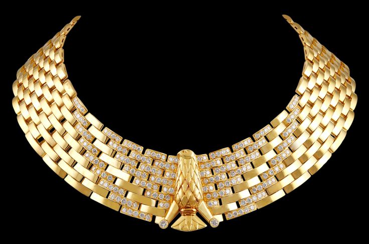 CARTIER Egyptian Revival Diamond Gold Eagle Necklace | From a unique collection of vintage choker necklaces.jpg