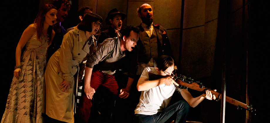 Assassins /Shotgun Players/ 2012 “The sense of intimate reality was helped by the sound design of Theodore J. H. Hulsker. With director Martin he devised a soundscape giving each scene its own feeling of inhabiting a very real world, from burning barn to city sidewalk. Martin and Hulsker added a great many sound effects to the cues specified in the script to build that sense of sonic density; for "Something Just Broke," they pre-recorded the cast and musicians performing the first third of the lyrics so as to have them delivered via an on-stage radio-like device that expanded to house speakers that enveloped the audience in the collective memory of moments when each person learned of the assassination of a president.” - The Sondhiem Review 2012