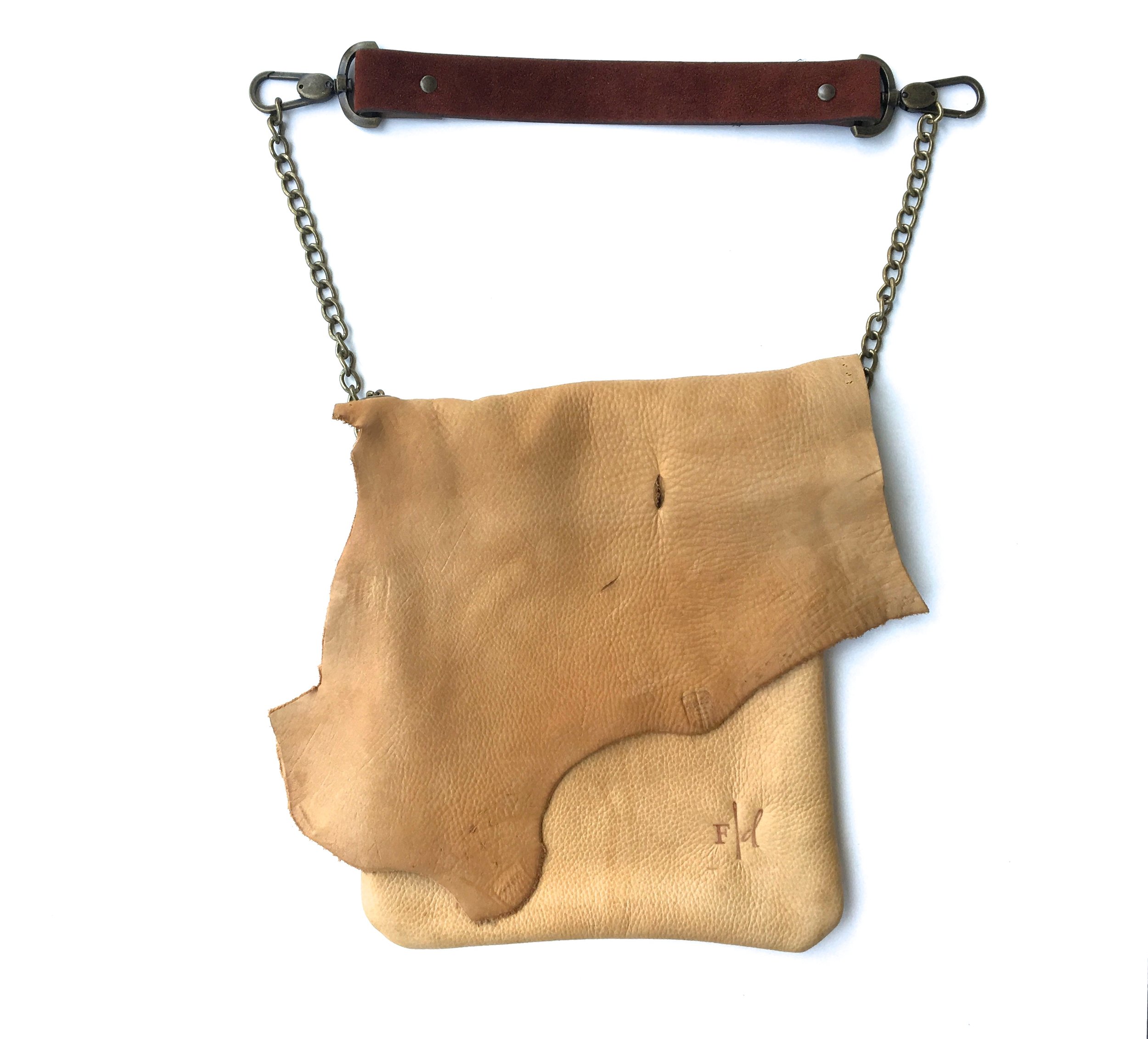 Tan Leather Crossbody w/Chain and Leather Strap