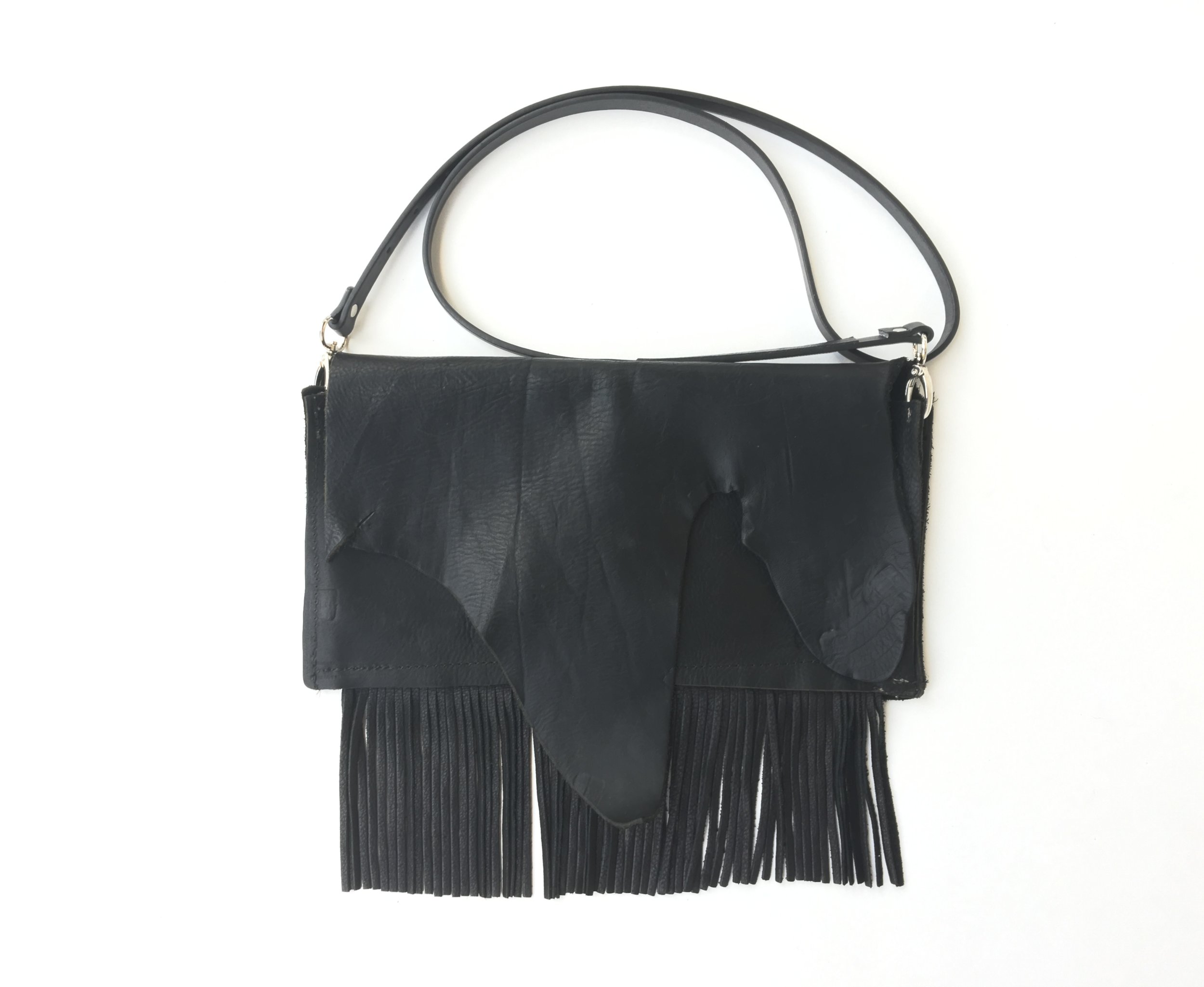 Black Leather Cross Body w/Fringe