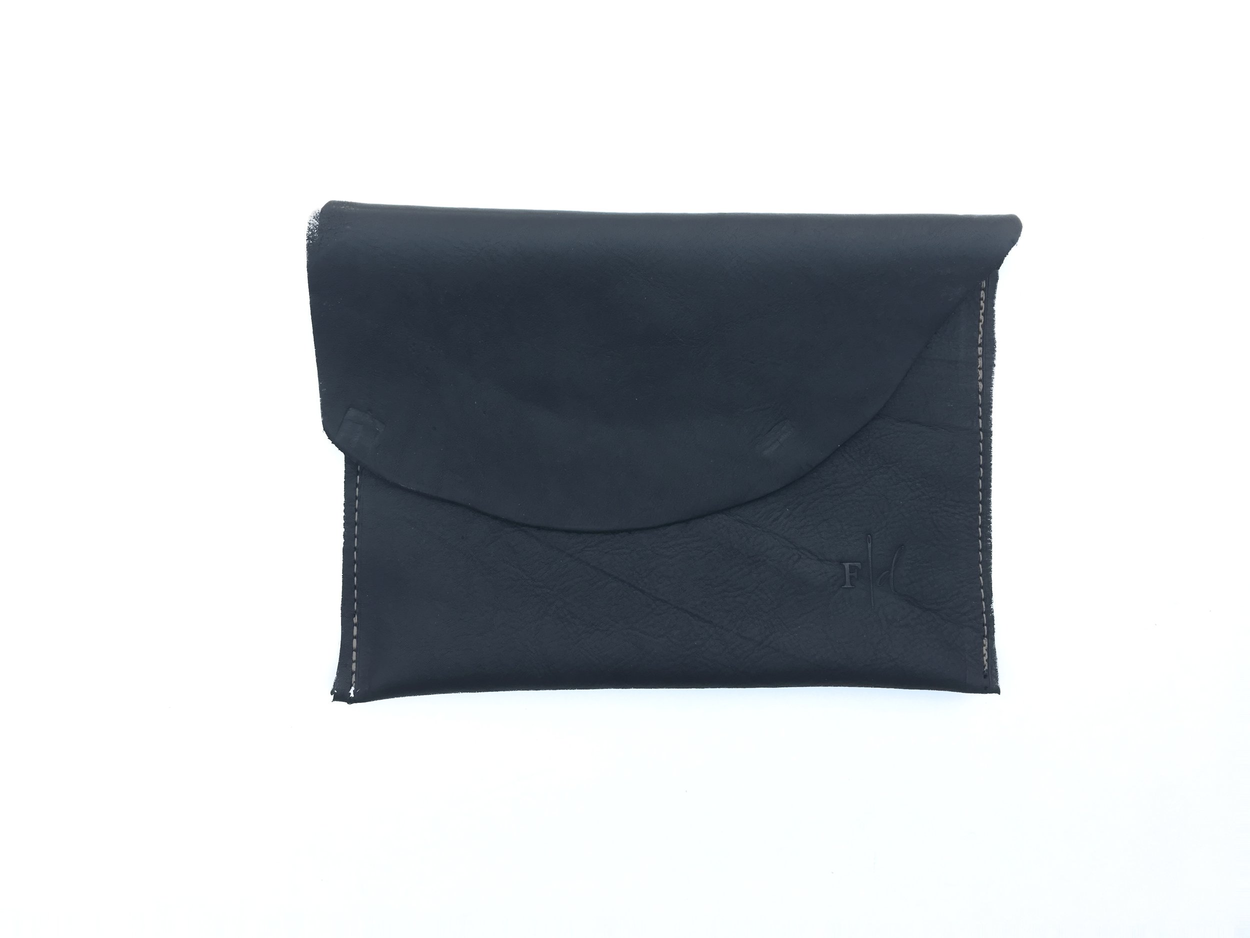 Black Leather Scoop Clutch