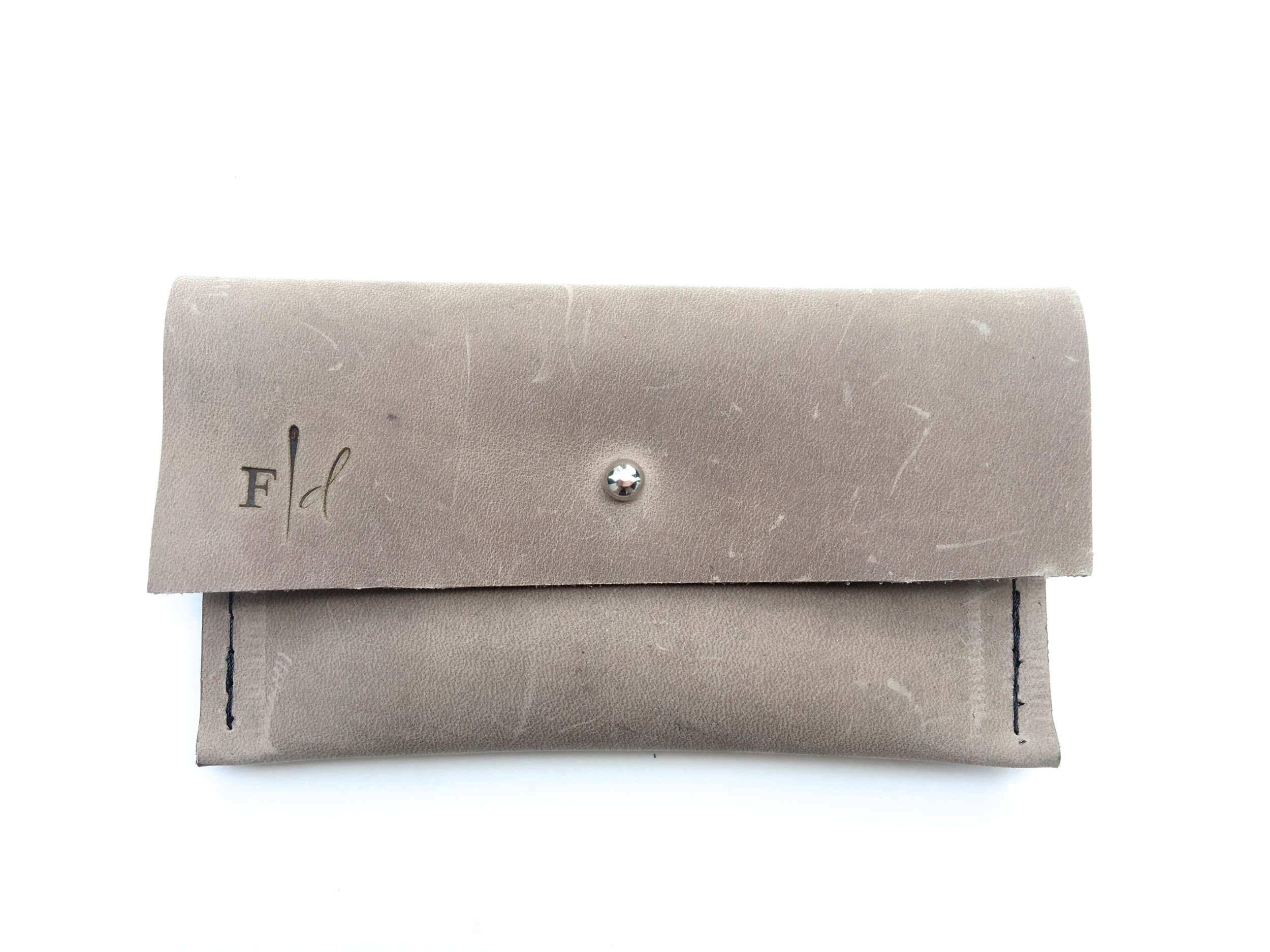 Small Grey Leather Wallet w/stud