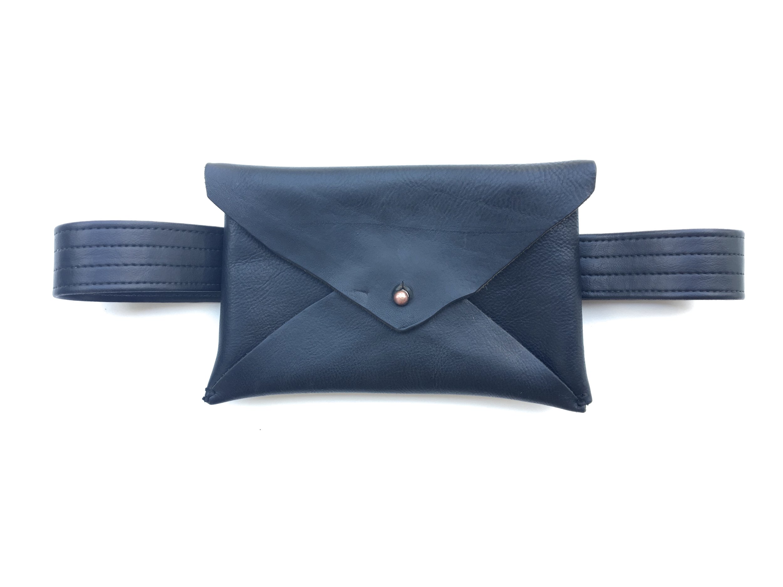 Small Black Leather Envelope Clutch/Fanny Pack