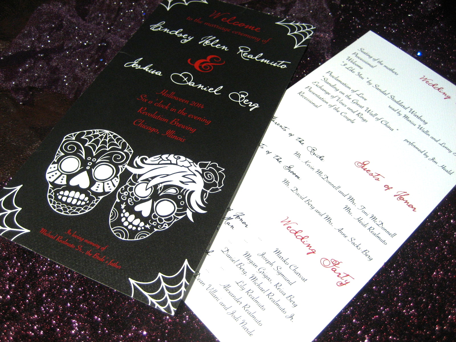 Halloween wedding suite - programs, www.protonpaperie.com