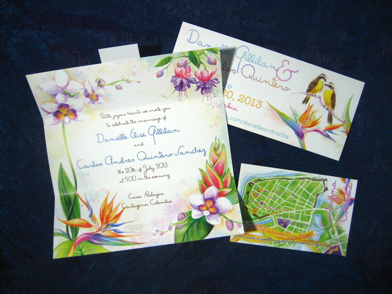  Tropical wedding suite with invitation, map card, and save the date, digitally watercolor painted  Proton Paperie &amp; Press    